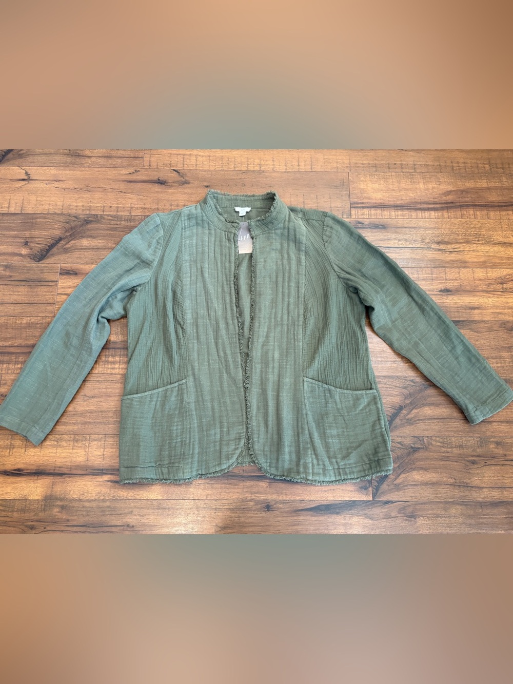 NWT J. Jill Cotton Gauze Open Front Jacket Sweater Top Large Olive Green